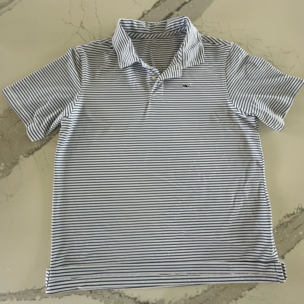 Vineyard Vines Kids Polo - Navy and White Stripes performance fabric L